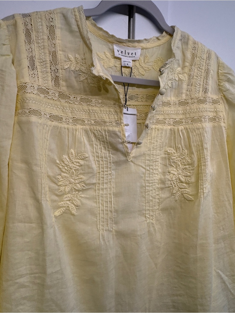 Velvet by Graham & Spencer Embroidered Byrdie Blouse in Butter Yellow - Picture 7 of 12
